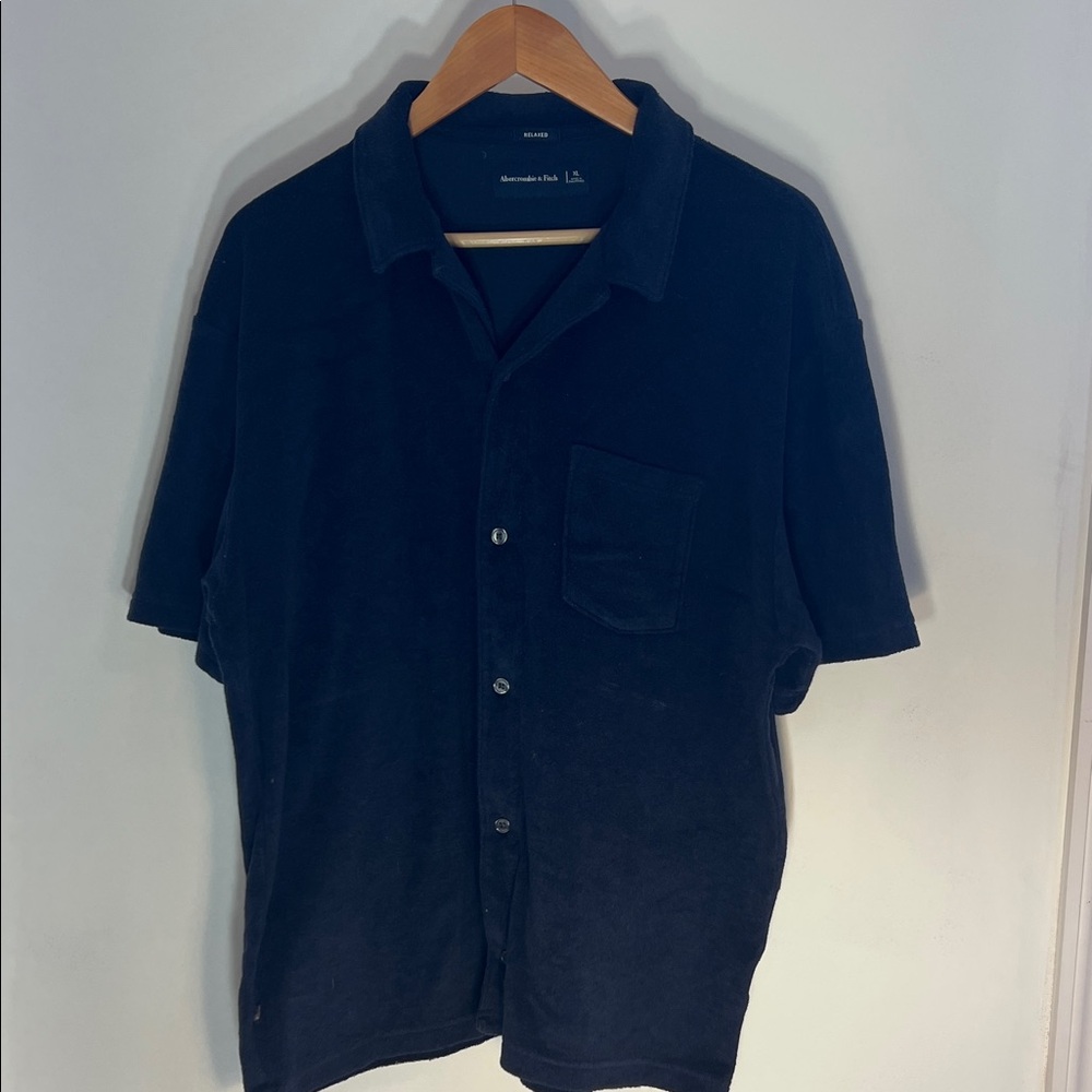 Banana Republic Navy Casual Terrycloth Button-Down Shirt